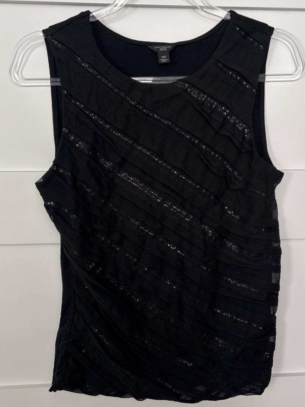 Ann Taylor Whimsy Black Sleeveless Sequin Ruffle Tank